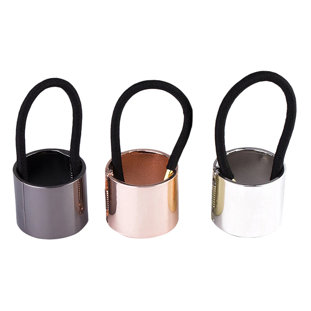 

3 Pcs Metal Hair Ring Ties Bright Color Durable Cylinder Braid Rope Ponytail Holders Hair Accessories Everyday Wear