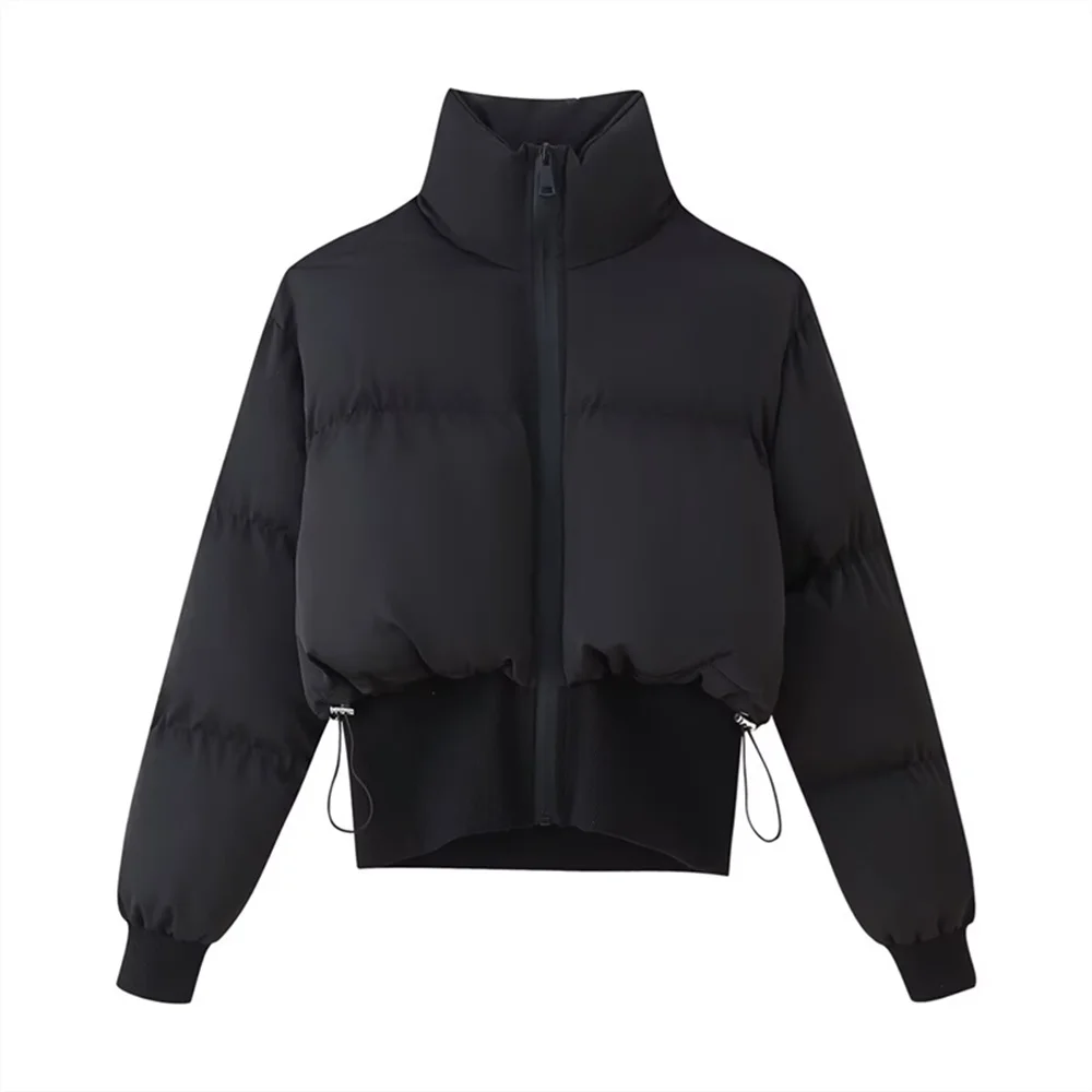 

Taop&Za's new women's fashion simple and casual stand up collar long sleeved zipper splicing short cotton jacket