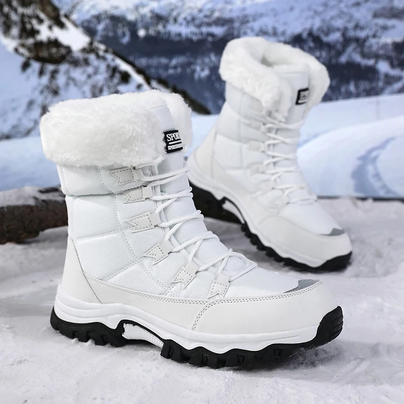 Winter-Barfußstiefel für Damen, Winter-Schneestiefel für Damen, Plüsch-Warme Knöchelschuhe, Rutschfeste Outdoor-Wasserdichte Wanderschuhe in Übergrößen – Detail 15