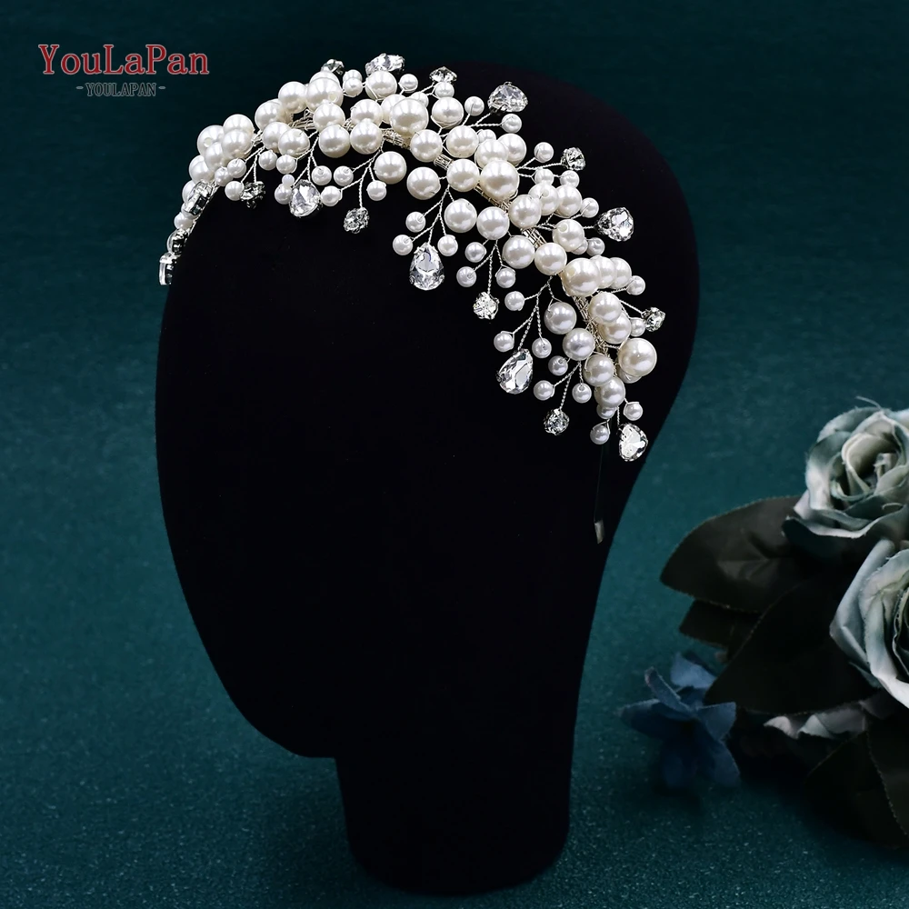 YouLaPan Bridal Pearl Crown Tiara Headwear Princess Wedding Crystal Headband Wedding Banquet Headdress Bridal Accessories HP643