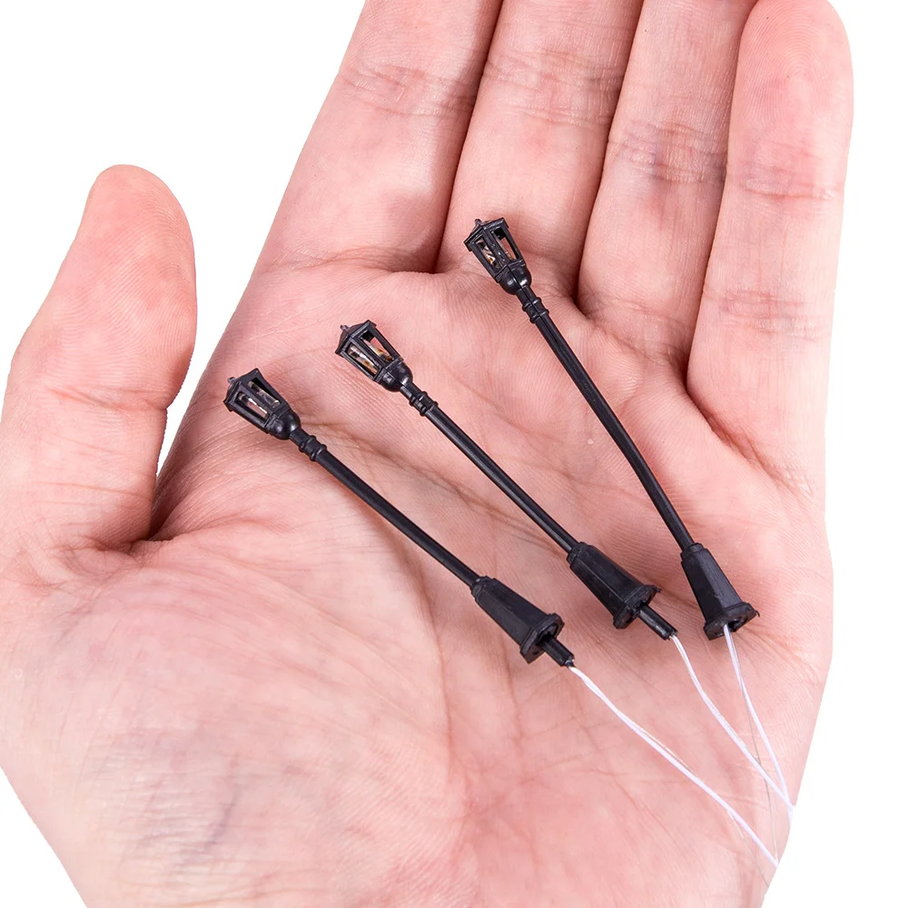 10 Uds. Lámpara de calle en miniatura de 6,5 v 1:100 modelo de luz de patio blanco cálido para hacer bricolaje/diseño de tren ferroviario/paisaje de mesa