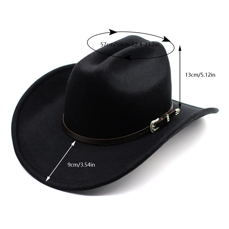 Vintage Western Cowboy Hut für Herren Gentleman Lady Jazz Cowgirl mit Leder breiter Krempe Cloche Kirche Sombrero Hombre Caps – Detail 1