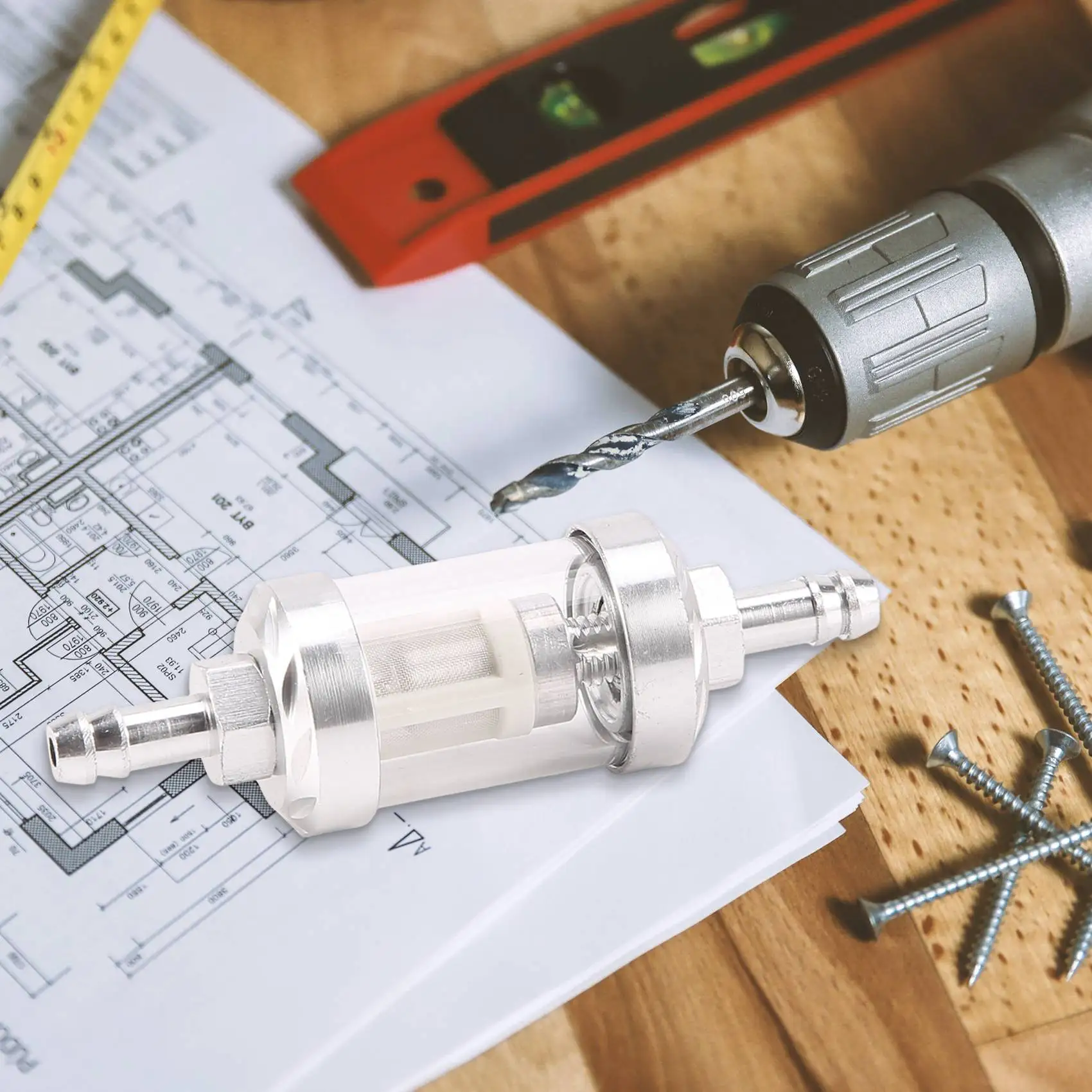 Universal Chrome Glass Fuel Petrol crude oil engine Inline Filter 5/16 "8mm Silver for Motorcycles