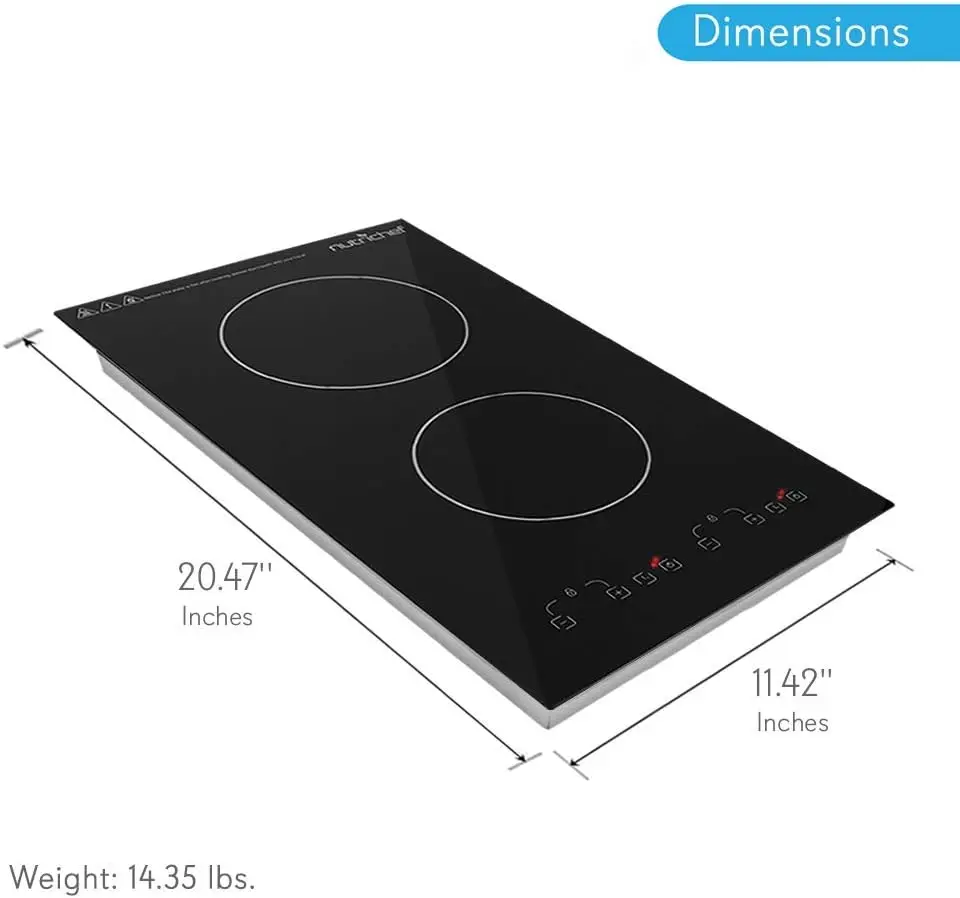 Induction Cooktop  2 Glass Induction Burner Zones Adjustable Temperature Settings 1800W Electric Induction Cooker Digital