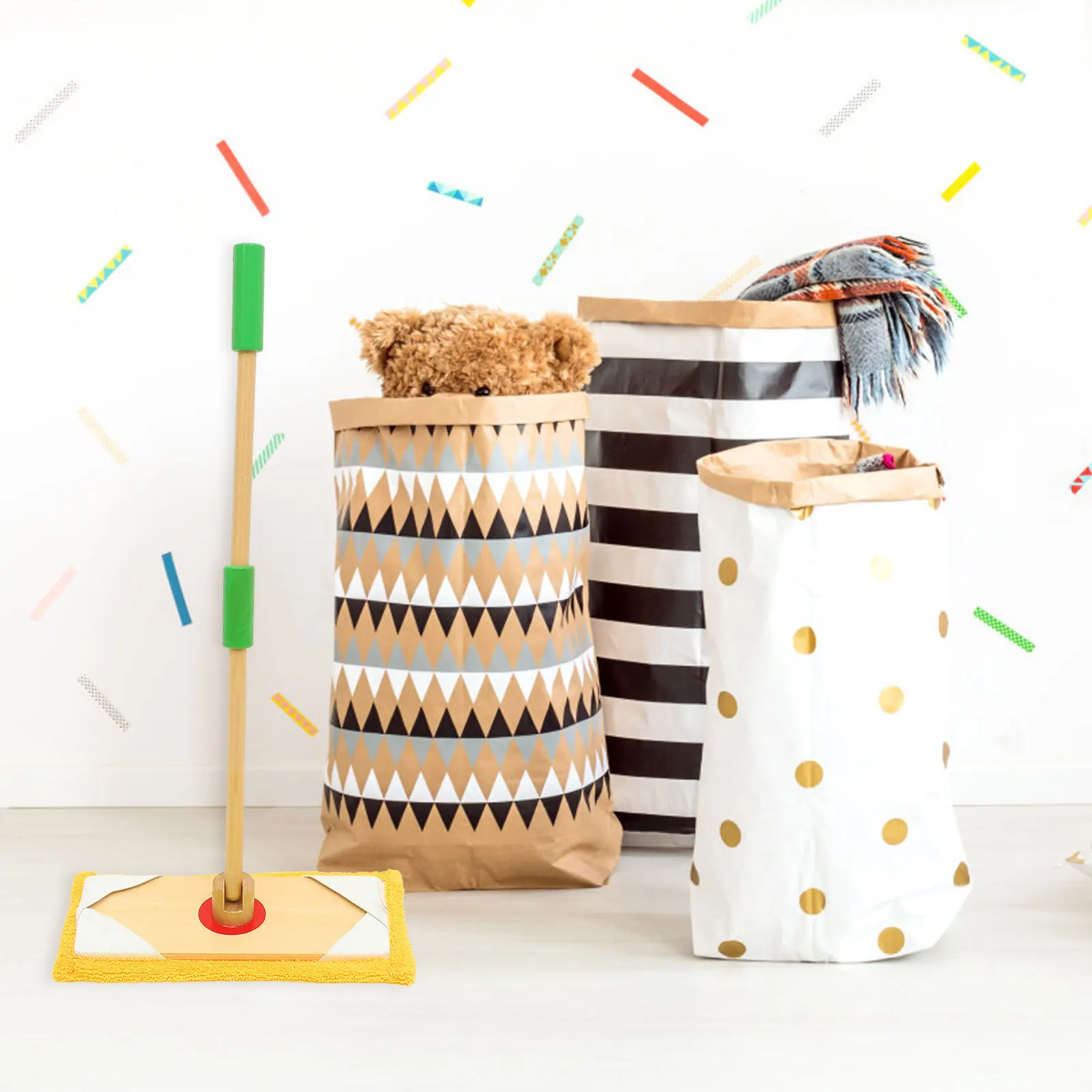 

1Set Kids Wooden Mini Mop Detachable Small Mop Handle Educational Pretend Play Cleaning Set Simulation Cleaning Tools