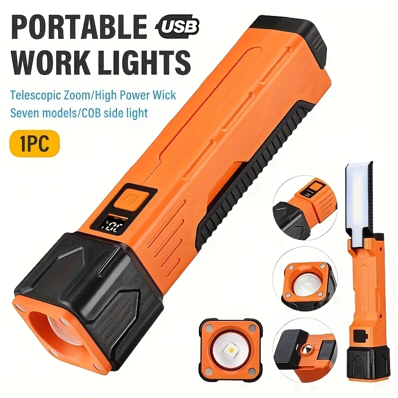 

F5 Multi-Function Auto Repair Lamp Handheld Flashlight Work Light With Cob Sidelight Telescopic Zoom 7 Modes Head With Magnet