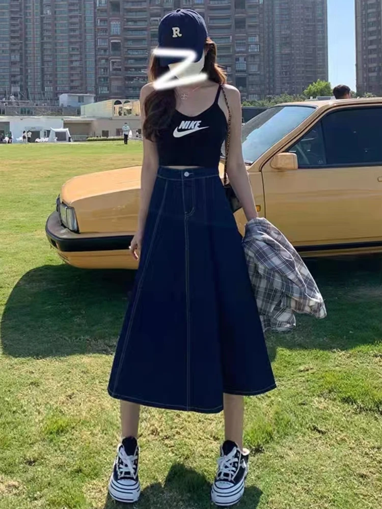 

Женская длинная юбка в офисном стиле, Повседневная элегантная Однотонная юбка в Корейском стиле на пуговицах, весна