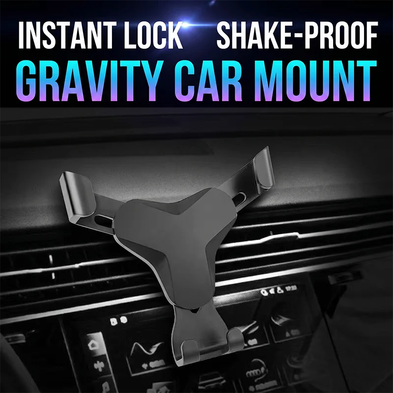 Gravity Car Phone Mount Air Vent Holder Auto-Lock Triangle Cradle Shake-Proof Stable Hands-Free Stand For iPhone For Android