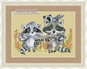 Raccoon Family 34-26 Cross Stitch DIY Embroidery Kits Cotton Canvas  Home Fashionable 14CT unprinting Needlework