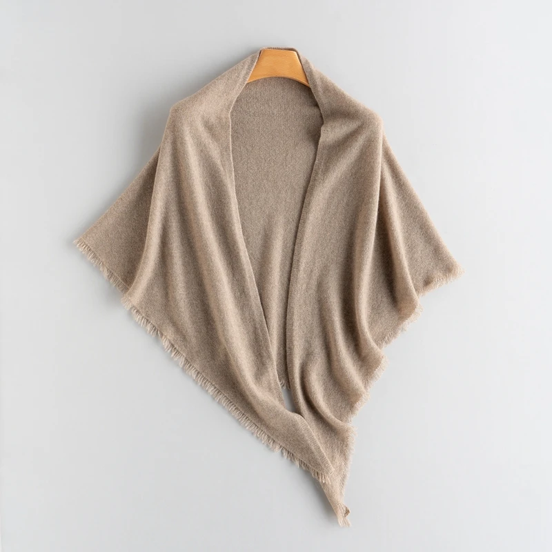 

Весенне-осенний новый женский классический кардиган из 100% кашемира, треугольная вязаная шаль, свободная однотонная мягкая шаль высокого качества