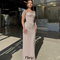 Floria Pink Cap Sleeve Wedding Party Dress Bridesmaid Robe Customized Formal Celebrity Gowns Arabic Beaded Birthday Wear 2024