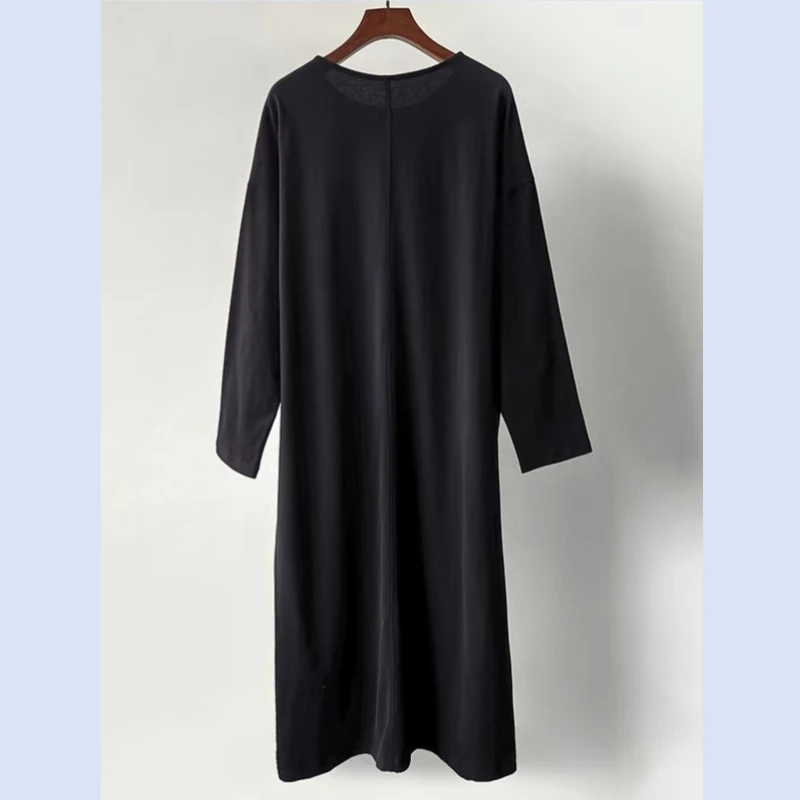 24 year early spring extremely simple style loose T-shirt, plush cotton shoulder down long sleeved silhouette long dress