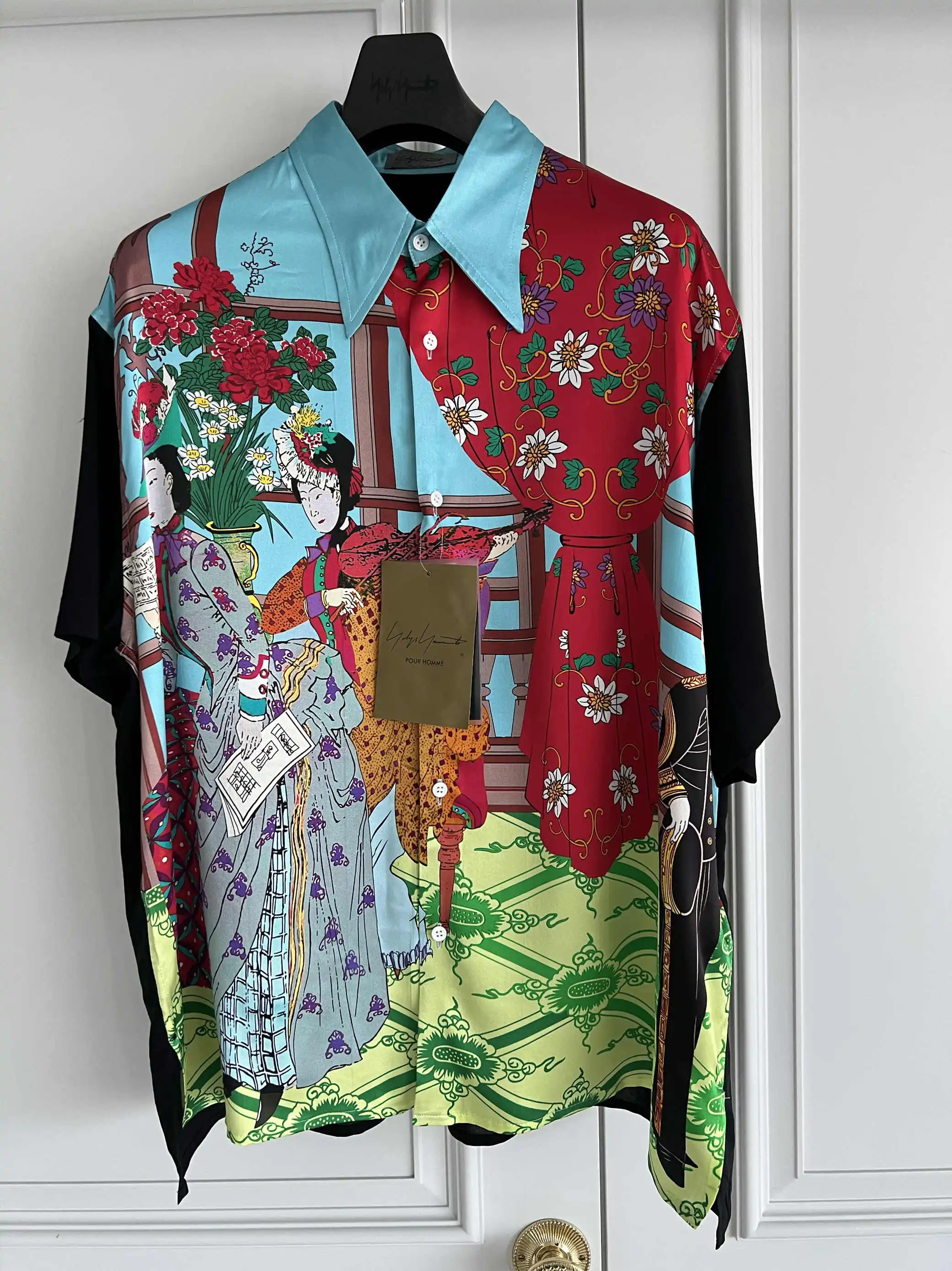 

TOP-YAMAMOTO Original Design: Lu Ming Kan Mei Yuan Singing Silk short-sleeved Shirt, Japanese Printed Shirt