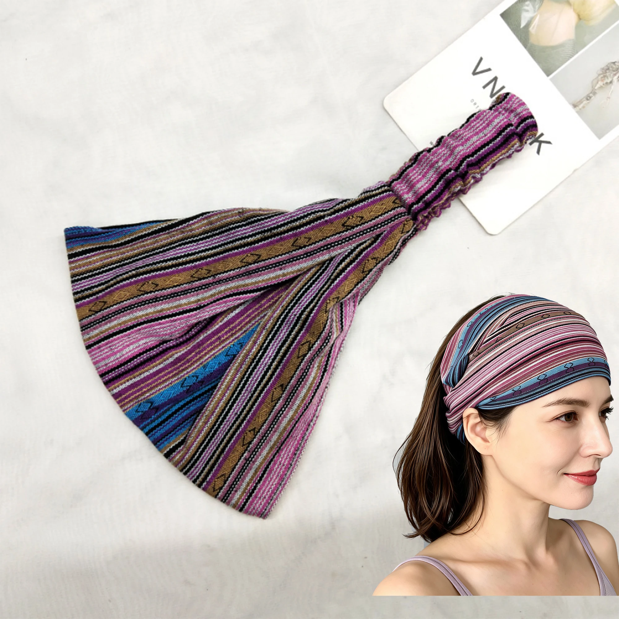 Bohemia Print Wide Headbands New Vintage Elastic Knot Turban Headwrap for Women Girls Soft Print Yoga Bandana Hair Accessories