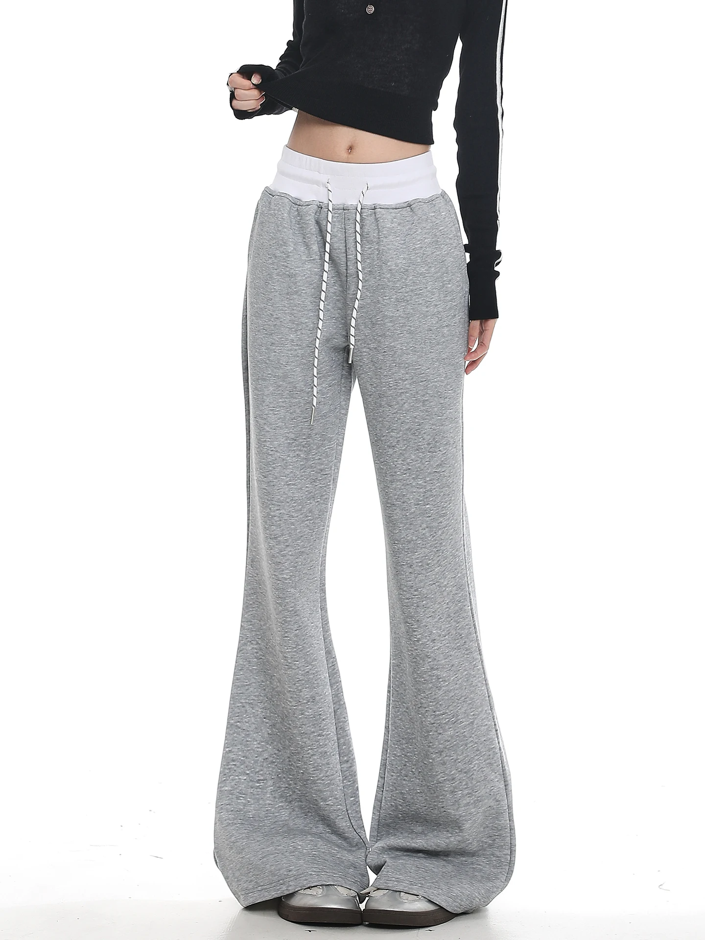 American Style Spicy Girl Color Block Micro Flared Casual Pants Women's Slimming Design Fall New Arrival Versatile Bell Bottoms