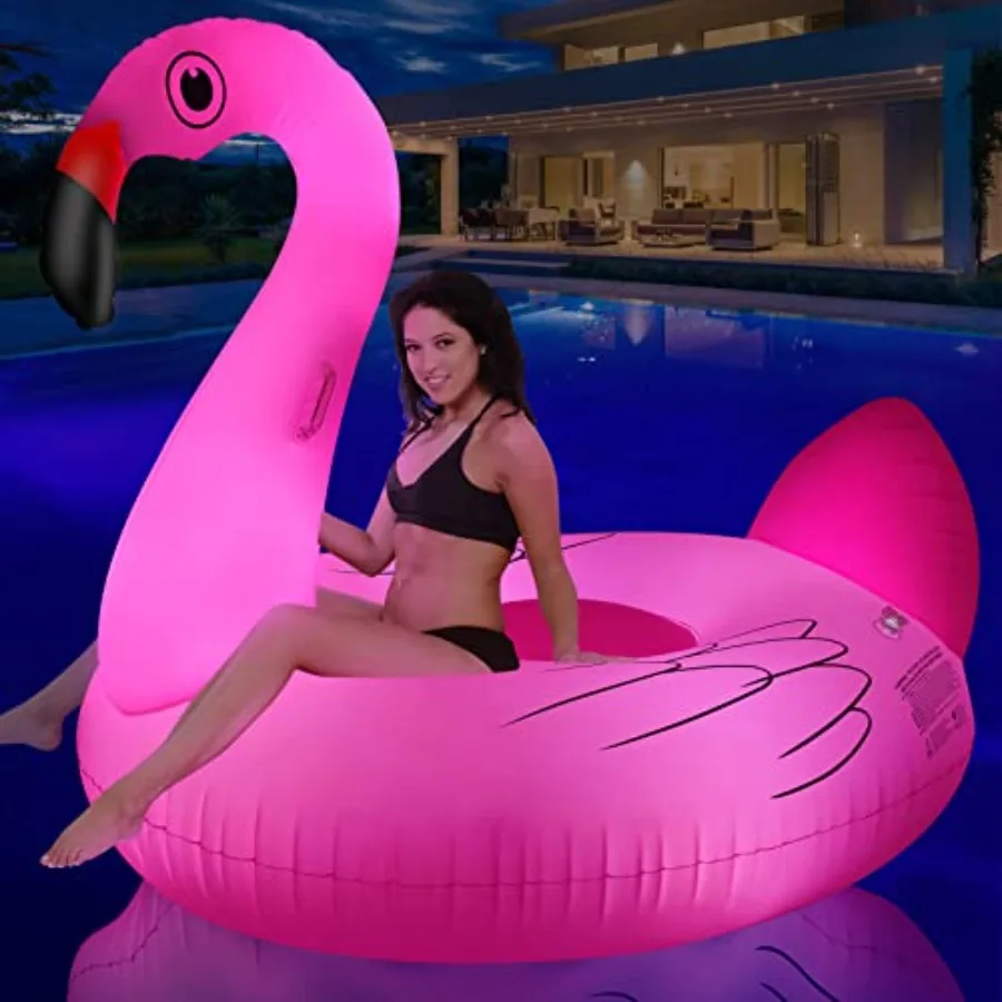 Big Swan Pool Floats Solar Powered Flamingo Pool Floats Adult w/LED Color Changing Lights, 69'' Large Inflatable Pool Floaties