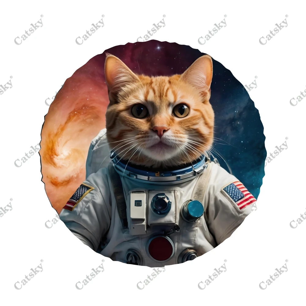 Cat in Astronaut Suit Polyester Universal Spare Wheel Tire Cover Custom Tire-Covers for Trailer RV SUV Truck Camper