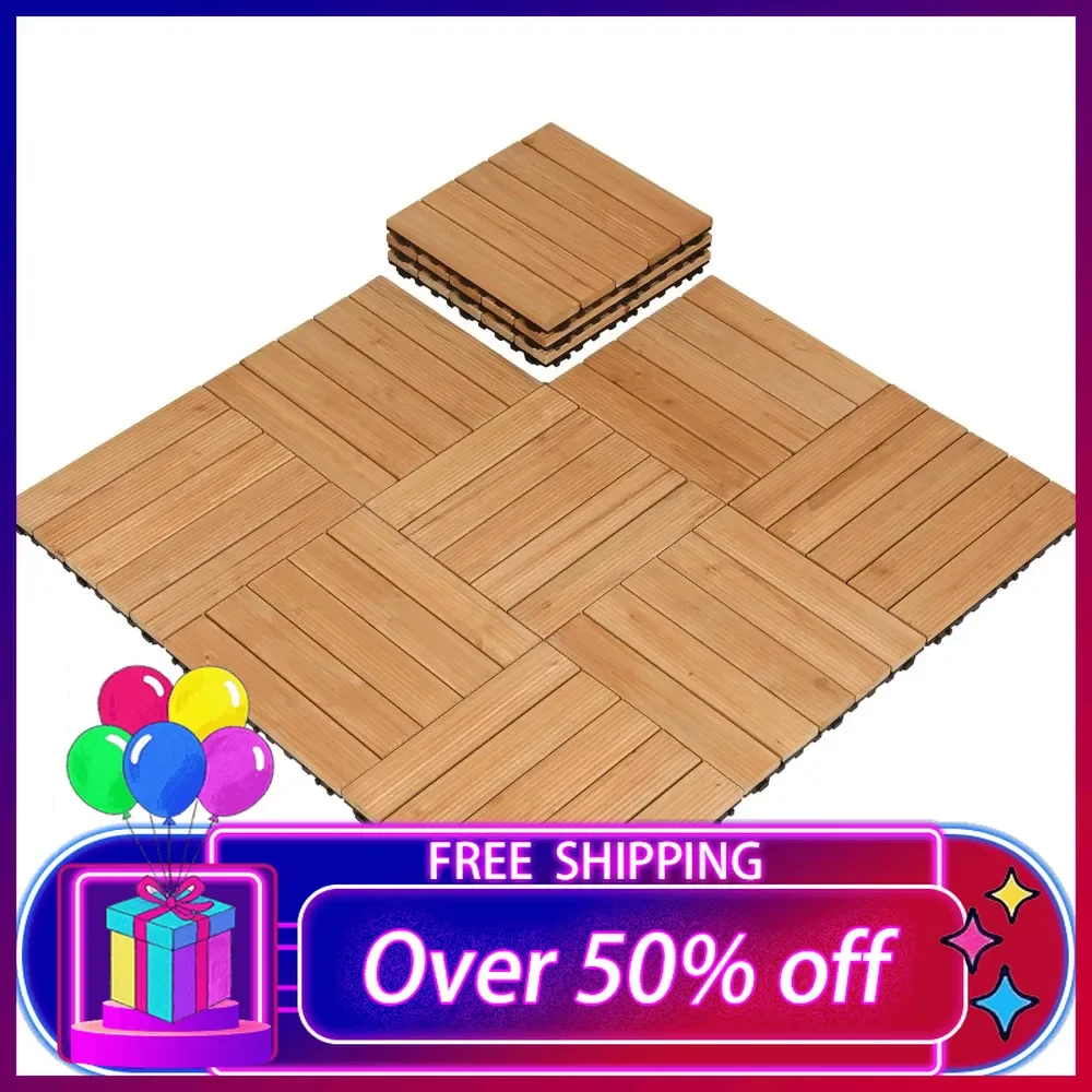 

110pcs Patio Deck Tiles 12 x 12in Interlocking Wood Composite Decking Floor Tiles Fir Wood Indoor Outdoor Patio Garden Deck