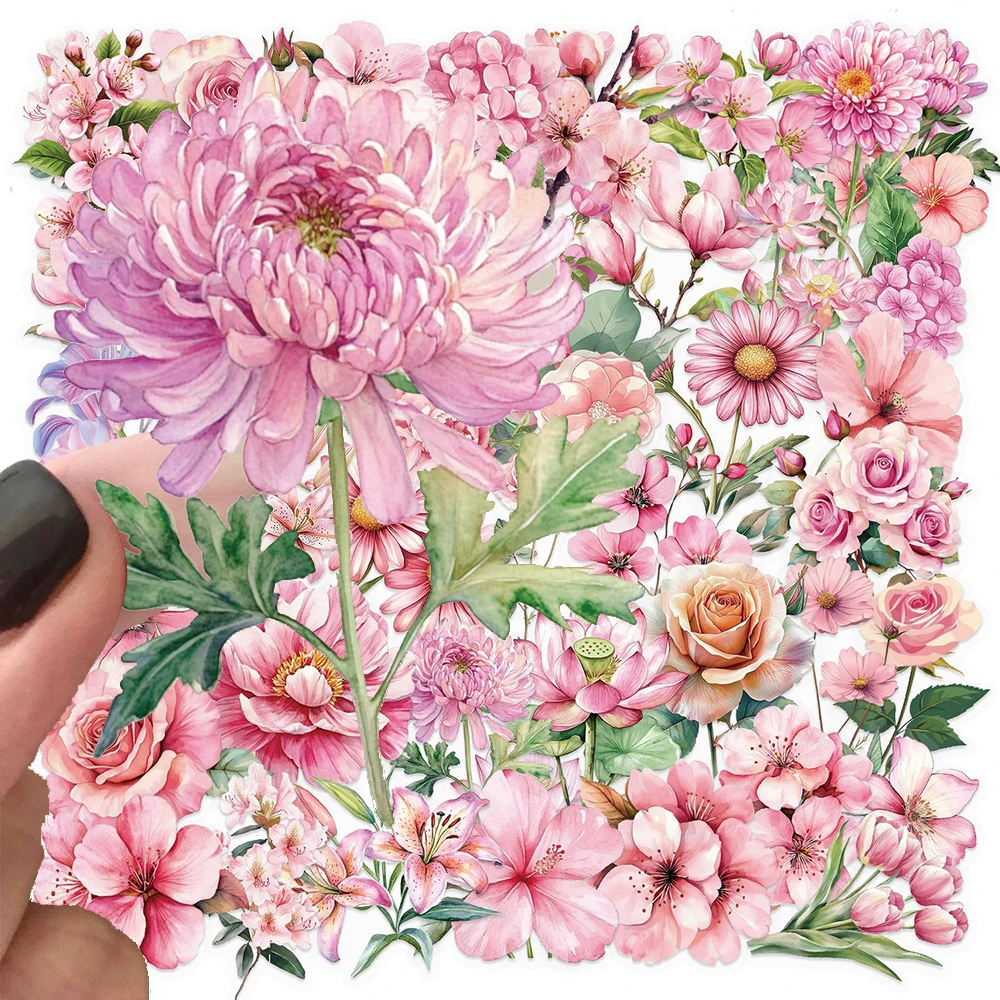 

10/30/50pcs Cartoon Pink Flowers Stickers Aesthetic Graffiti Sticker DIY Stationery Suitcase Luggage Cute Transparent PET Decals