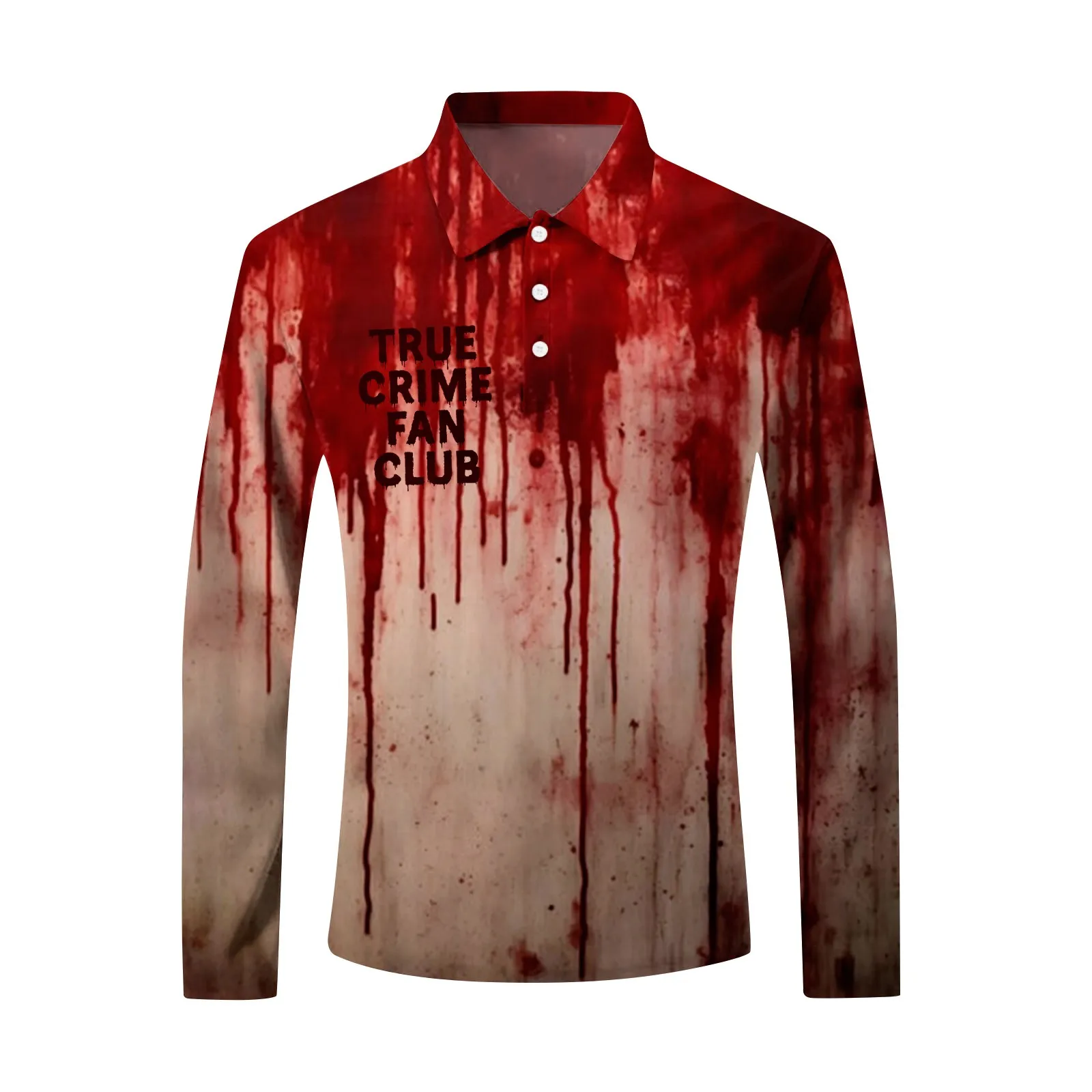 Men'S Shirt Button Decoration Top Loose Casual Halloween Letter Print Blood Horror Atmosphere Scary Lapel Long Sleeve Top