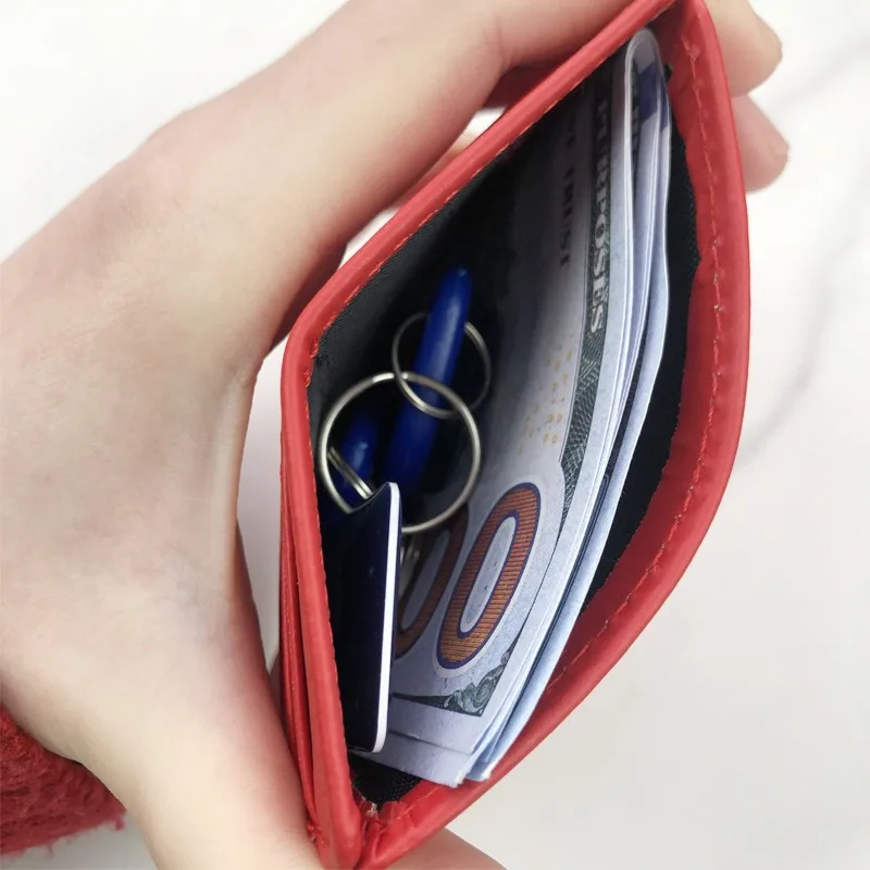 Slim Leather Credit Card Holder Fashion Solid Color Women Men 4 Slot ID Card Case Mini Wallet Purse