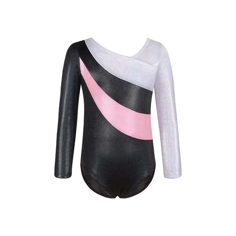 الفتاة طويلة الأكمام الجمباز ثياب عالية الجودة لامعة تراجع ملابس رقص الجمباز لأداء المرحلة ﻿