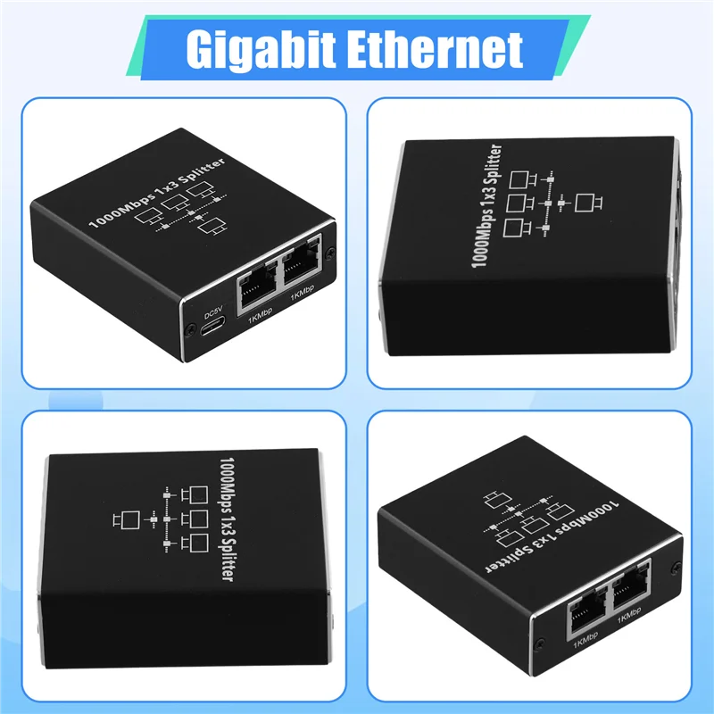 Rozdzielacz Gigabit Ethernet A40Z 1 na 3 Porty 1000Mbps Rozszerzenie Sieci Adapter RJ45 do PC, Laptopa, Routera, TV-Box