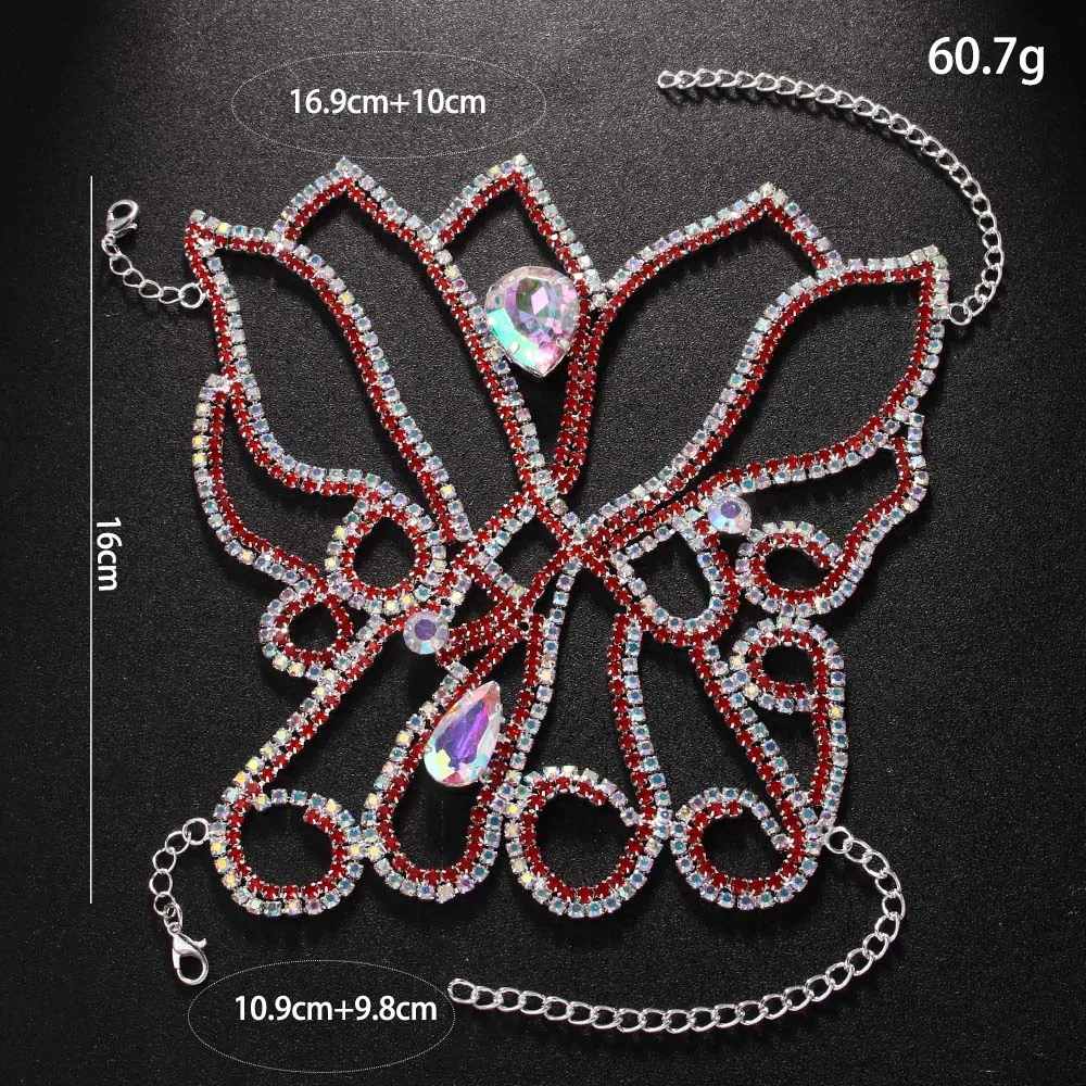 Stonefans Red Exaggerated Bracelet for Women Charm Dance Belly Crystal Fashion Wrist Rhinestone Bangle Decoration Jewelry Gifts