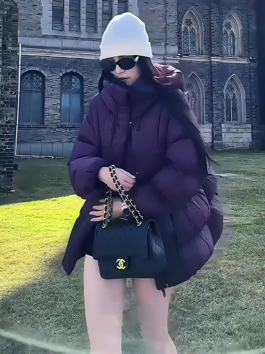 Piumino Invernale da Donna Imbottito in Piuma d'Oca Bianco con Cappuccio Caldo Elegante Lunghezza Regolare Senza Marca