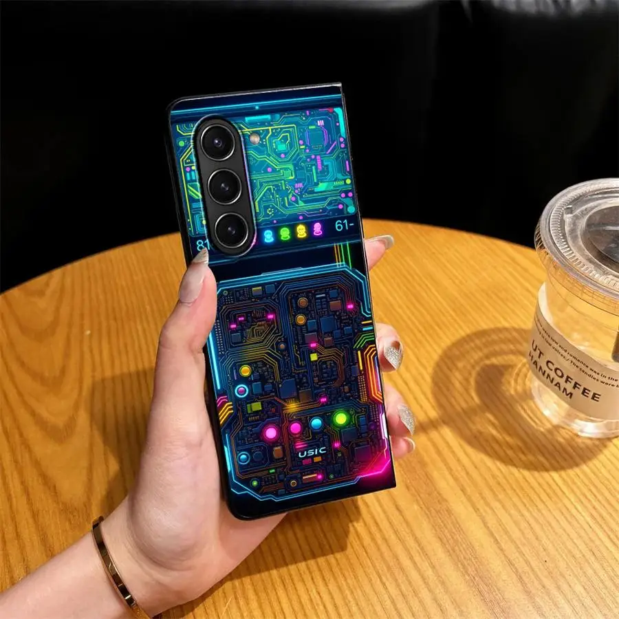 Phone Shell Funda Case for Samsung Galaxy Z Fold 8 Ultra Z Fold 7 6 5 4 3 ZFold4 ZFold6 ZFold3 ZFold7 ZFold5 Neon Circuit Board