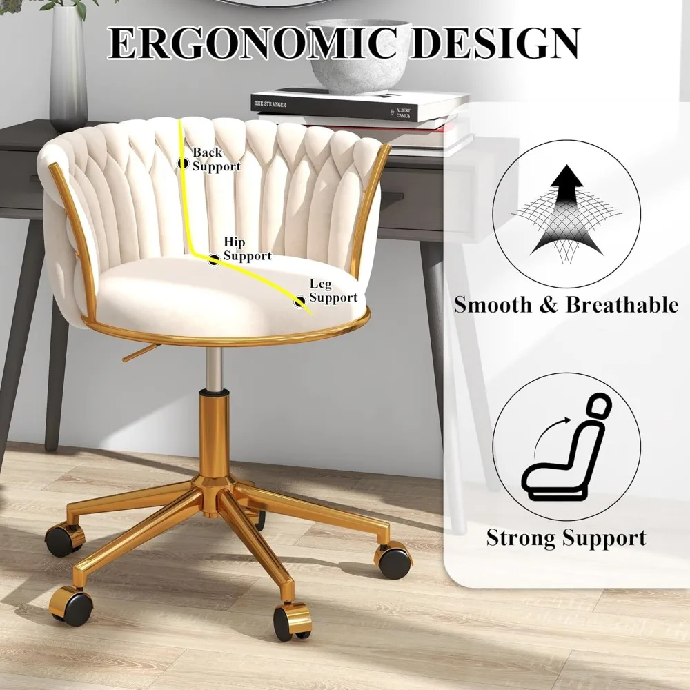 كرسي مكتب دوار مريح مع ارتفاع قابل للتعديل، كرسي بذراعين منزلي مريح يتميز بدعم الظهر المنسوج #6