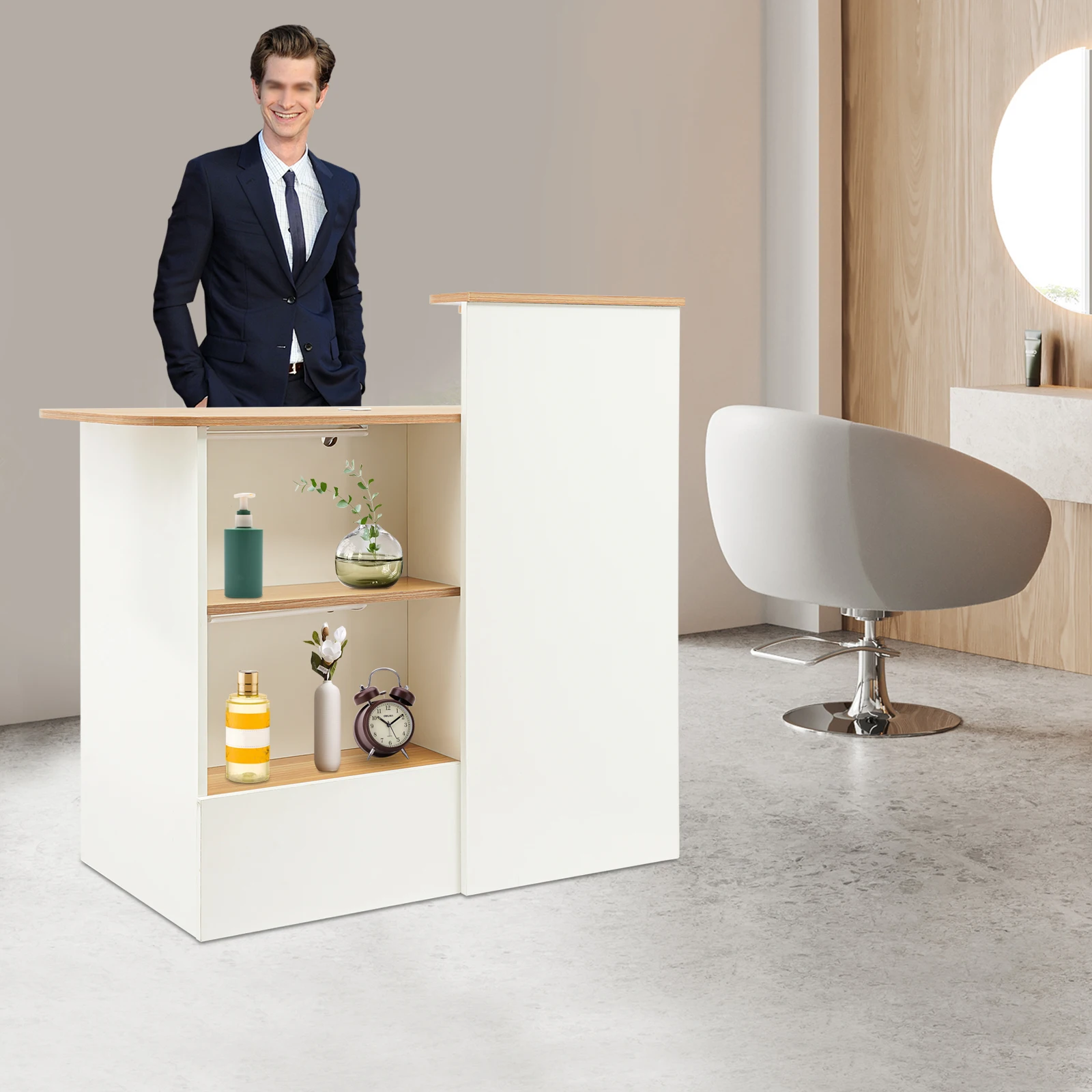 39.37 * 19.69 * 39.37 بوصة مكتب استقبال لوح الكثافة، طاولة استقبال تجارية حديثة قائمة على الأرض للمطاعم، إلخ