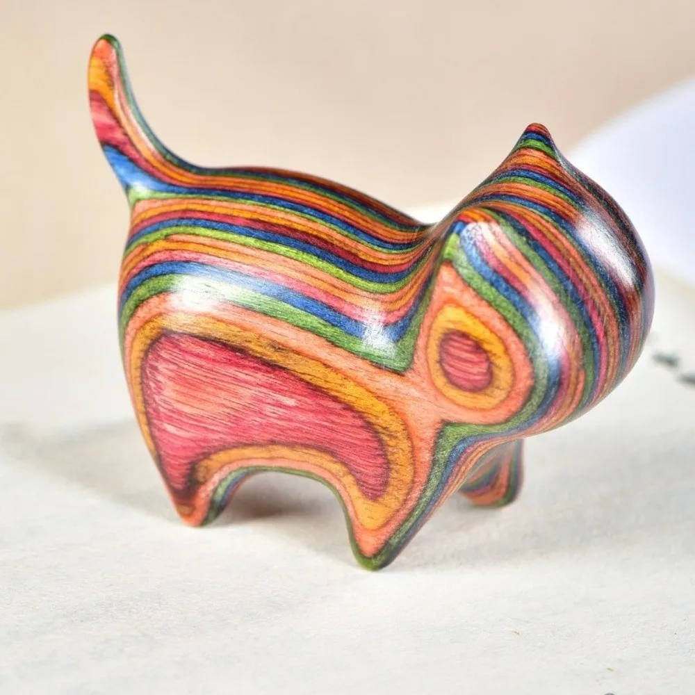 Escultura de Animal con Textura Natural, Figura de Gato de Madera, Adorno de Gato Tallado a Mano con Campana, Adorno de Gato de la Suerte, Regalo