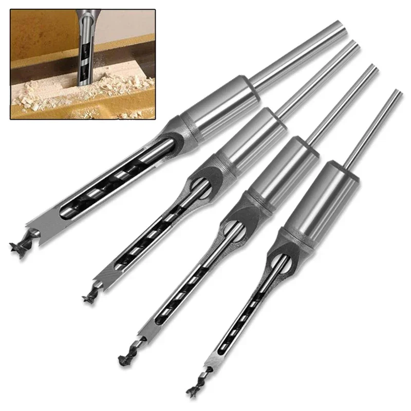 4Pcs/Set Square Hole Drill Auger Bit Steel Mortising Drilling Craving Woodworking Tools Carpentry Drill 6.4/8/9.5/12.7mm