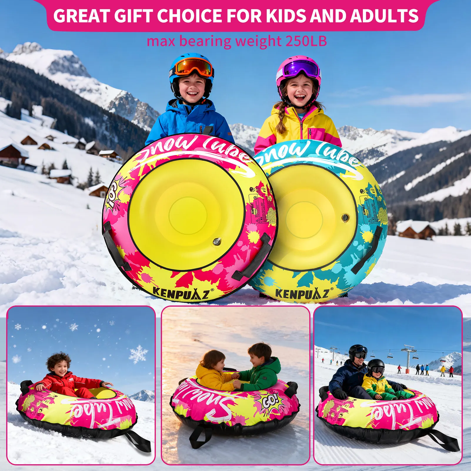 Kenpuaz ترقية جديدة نفخ سلامة أنبوب الثلج الدائرية الشتاء مقاوم للماء رشاقته بولي كلوريد الفينيل أكسفورد غطاء من القماش مقبض القطن اللؤلؤ #2