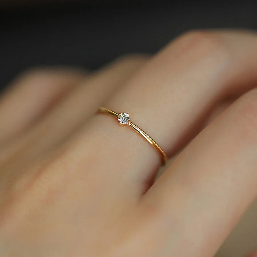 925 Sterling Silver Electroplated 18K Gold Simple Inlaid Zircon Ring for Women French Romantic Wedding Jewelry Accessories