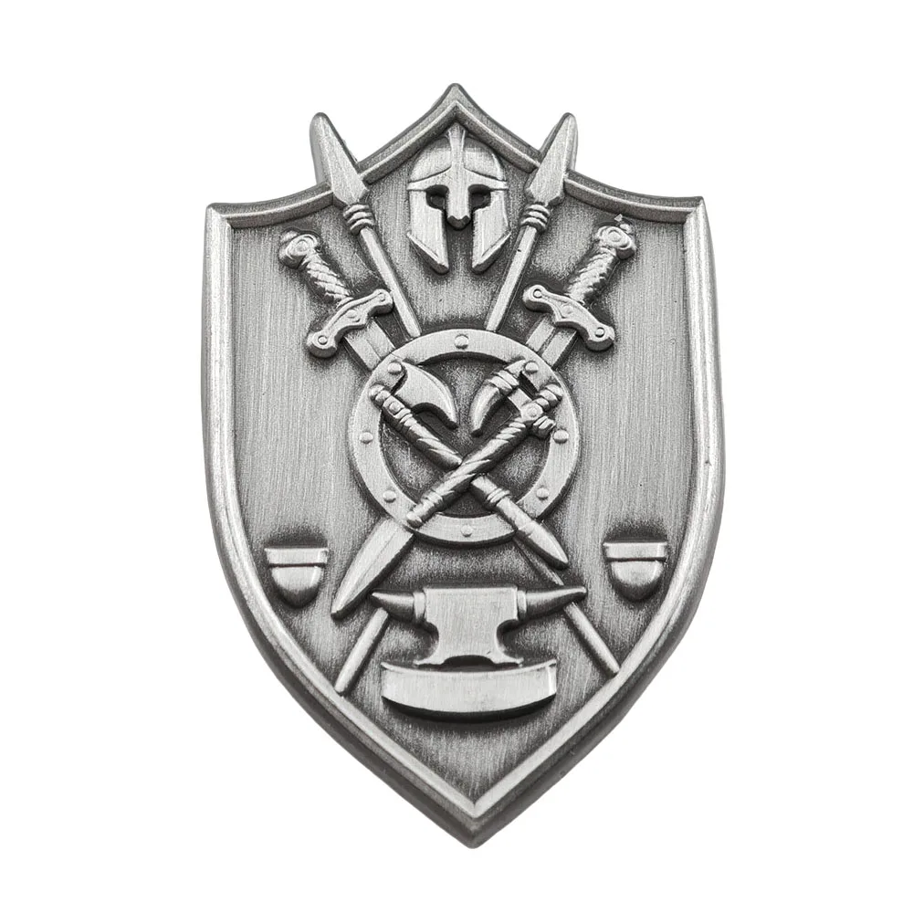 Medieval Fantasy Guild Emblem Shield Brooch Spartan Helmet Pattern Metal Badge Retro Shield Collar Pin Collect Accessories Gifts