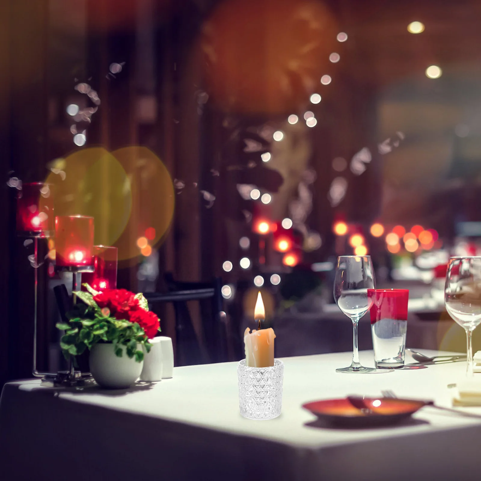 

12Pcs Glass Tea Light Holders Romantic Wedding Decor Clear Tabletop Centerpieces for Events Aromatherapy Holder