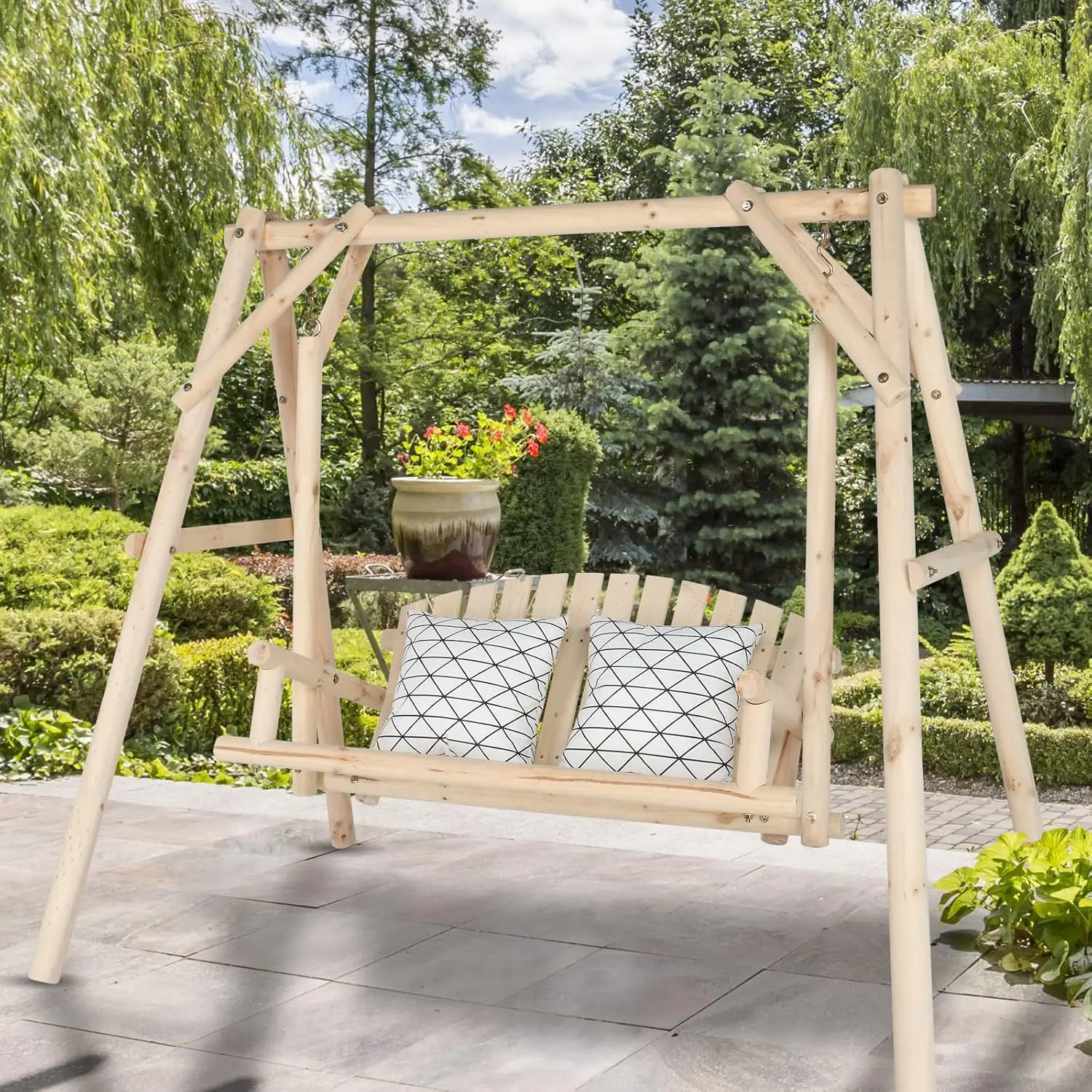 VINGLI Heavy Duty 880 LBS Wooden Patio Porch Swing A-Frame Stand Hanging Swing Bench Chair Frame for Outside Yard Garden Natural