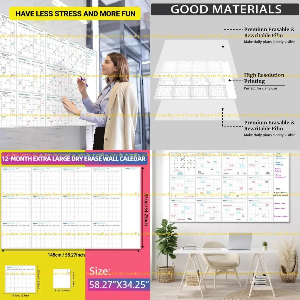 

R1WD Erasable Wall Mounted Calendar Yearly Planner Undated Full Year to View Calendar