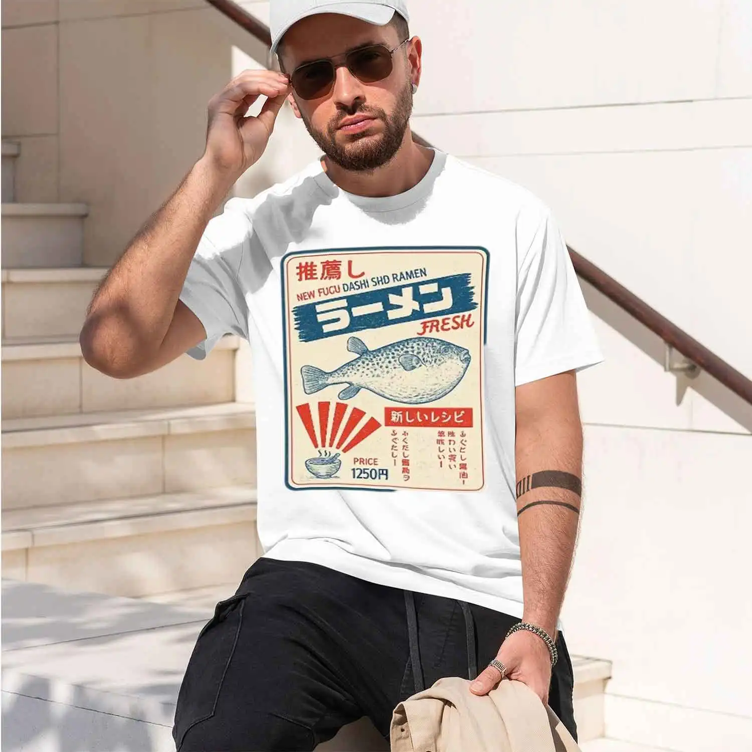 Vintage Fugu Puffer Fish Ramen T-Shirts Men Women Clothing Summer 100% Tee Shirt Fashion Crewne Short Sve T Shirt 2026 New Model