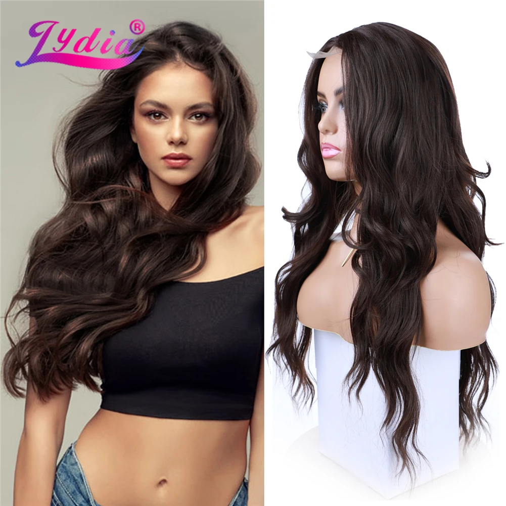 

Lydia Long Curly Synthetic Hair Daily Wigs Skin Head Topper For African American Women Wavy Black 20Inch With Lace Babyhair