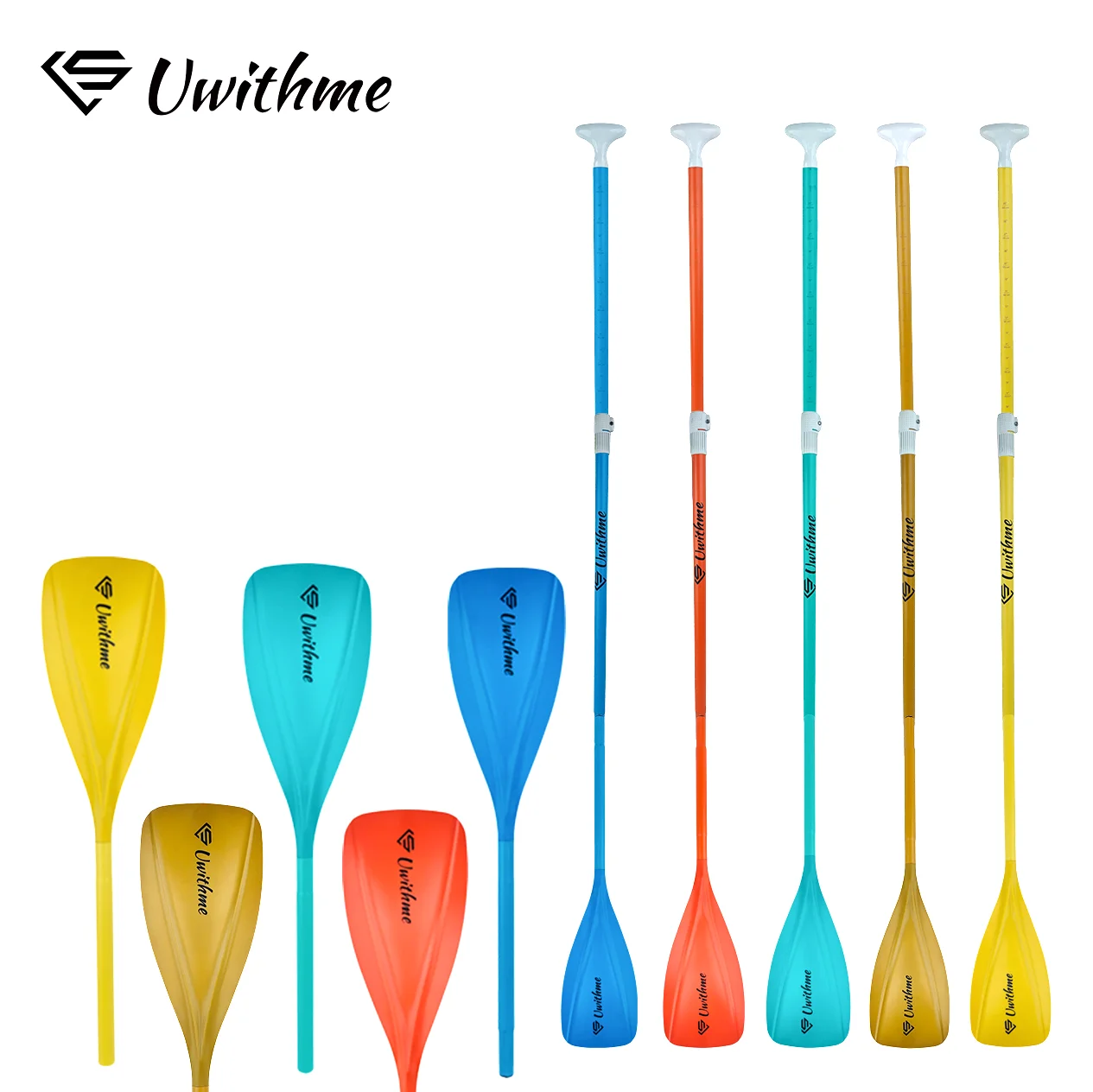 UWITHME Verstellbares SUP-Paddel aus Aluminiumlegierung, 3/4-teilig, mit leichtem Nylon-Blatt – für Paddle-Boards, Kajak, Surfen, Touren und andere Wa