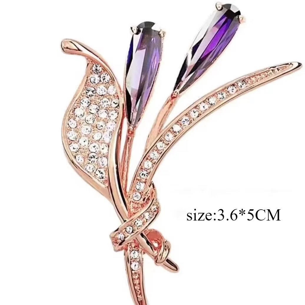 Luxury Lily Flower Brooches Women\'s Exquisite Crystal Bouquet Plant Corsage Pin Suit Jewelry Accessories