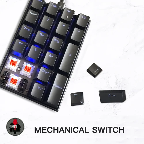 Imagen 2 del producto Motospeed-teclado numérico mecánico K23, teclado numérico con cable USB, retroiluminación LED, teclado para juegos, interruptor rojo, diseño extendido para ordenadores portátiles