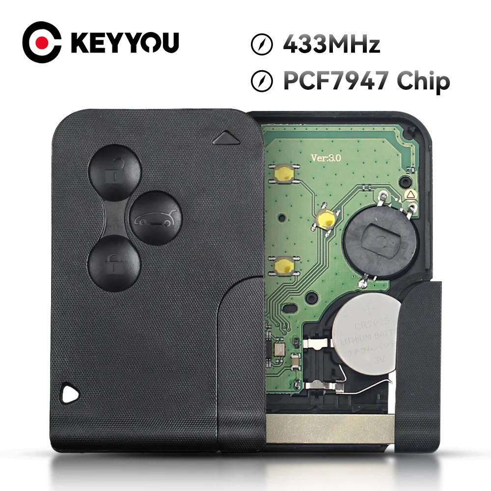 

KEYYOU For Renault Megane Scenic 2003-2008 Remote Key 433 Mhz ID46 PCF7947 Chip 3 Button Auto Replacement Smart Card Key