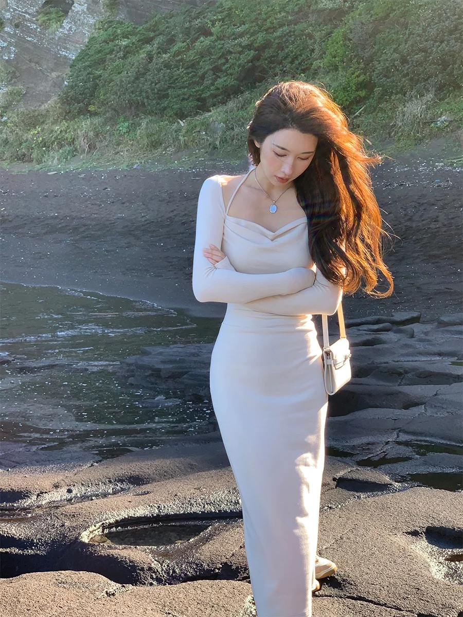 

Ele A-Line Long Dr Women's Slim Fit Ne Hanging Velvet Imitation Fabric Waist Cinched Square Collar Gown for Ladies