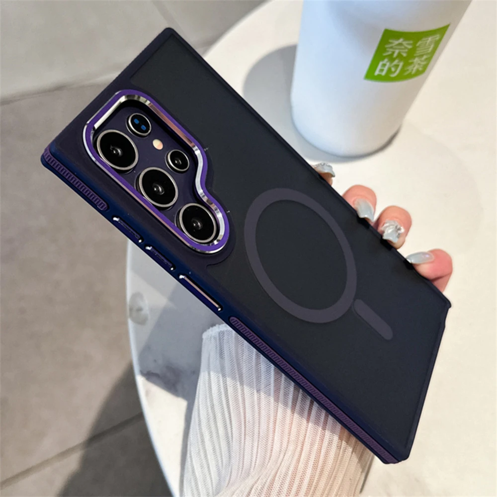 

Luxury Matte Magnetic Phone Case For Samsung Galaxy S24 Ultra S22 S23 FE Plus S25 For Magsafe Wireless Charging Shockproof Cover
