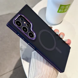 Luxury Matte Magnetic Phone Case For Samsung Galaxy S24 Ultra S22 S23 FE Plus S25 For Magsafe Wireless Charging Shockproof Cover