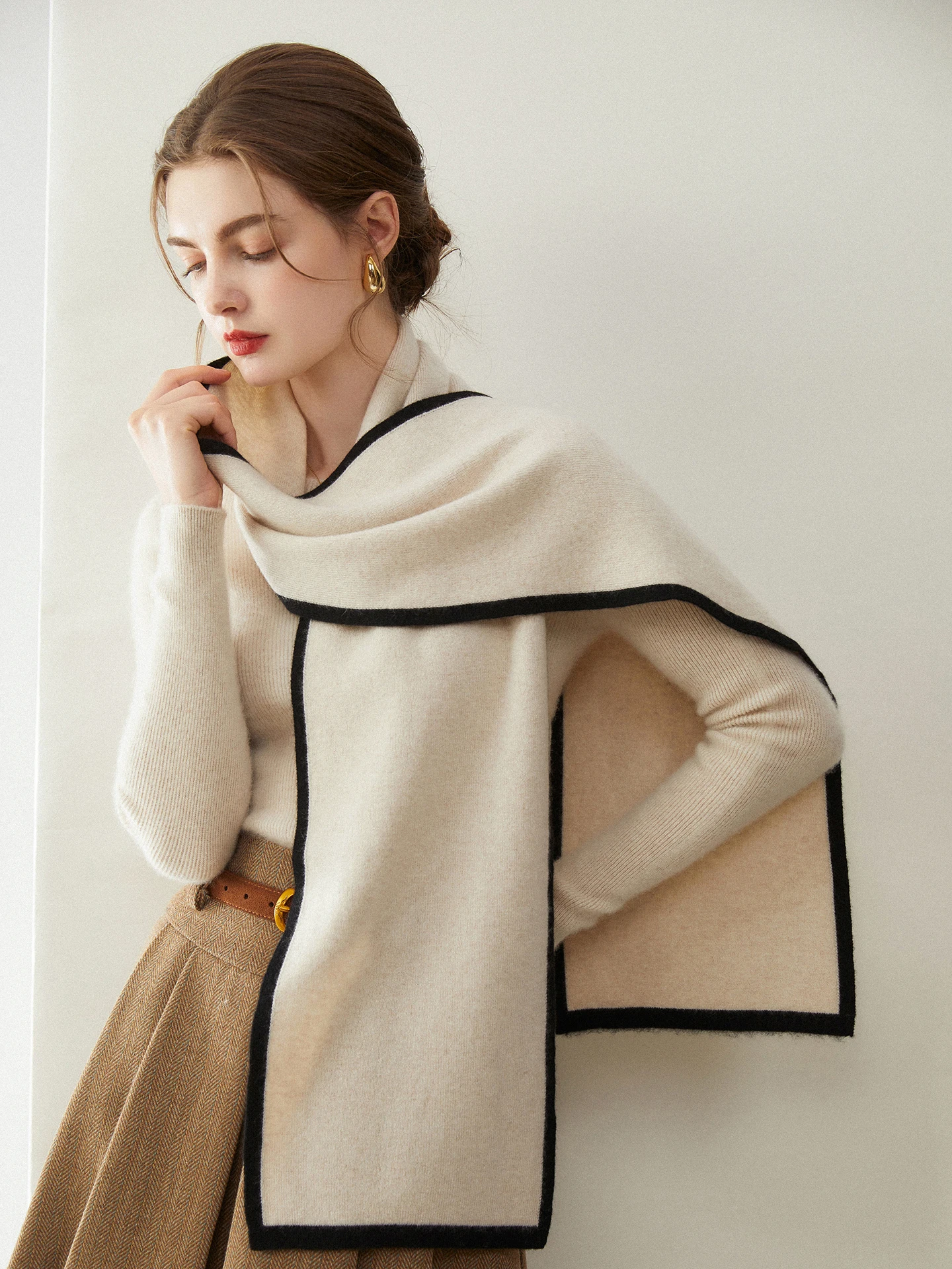 High Quality Temperament Contrasting Colors Autumn Winter Women'S Warm Soft Scarf Grace Comfort 100% Cashmere Knitwear Luxury